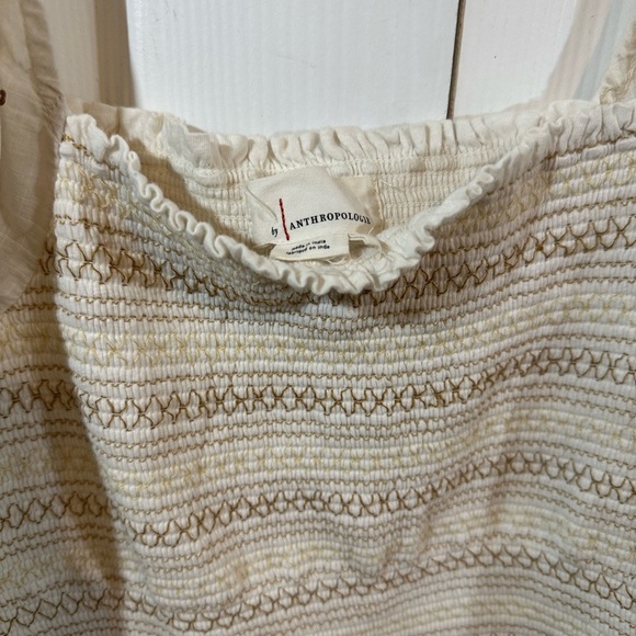 Anthropologie white Womens blouse, with tan embroidery and small brown sequins - Picture 8 of 9